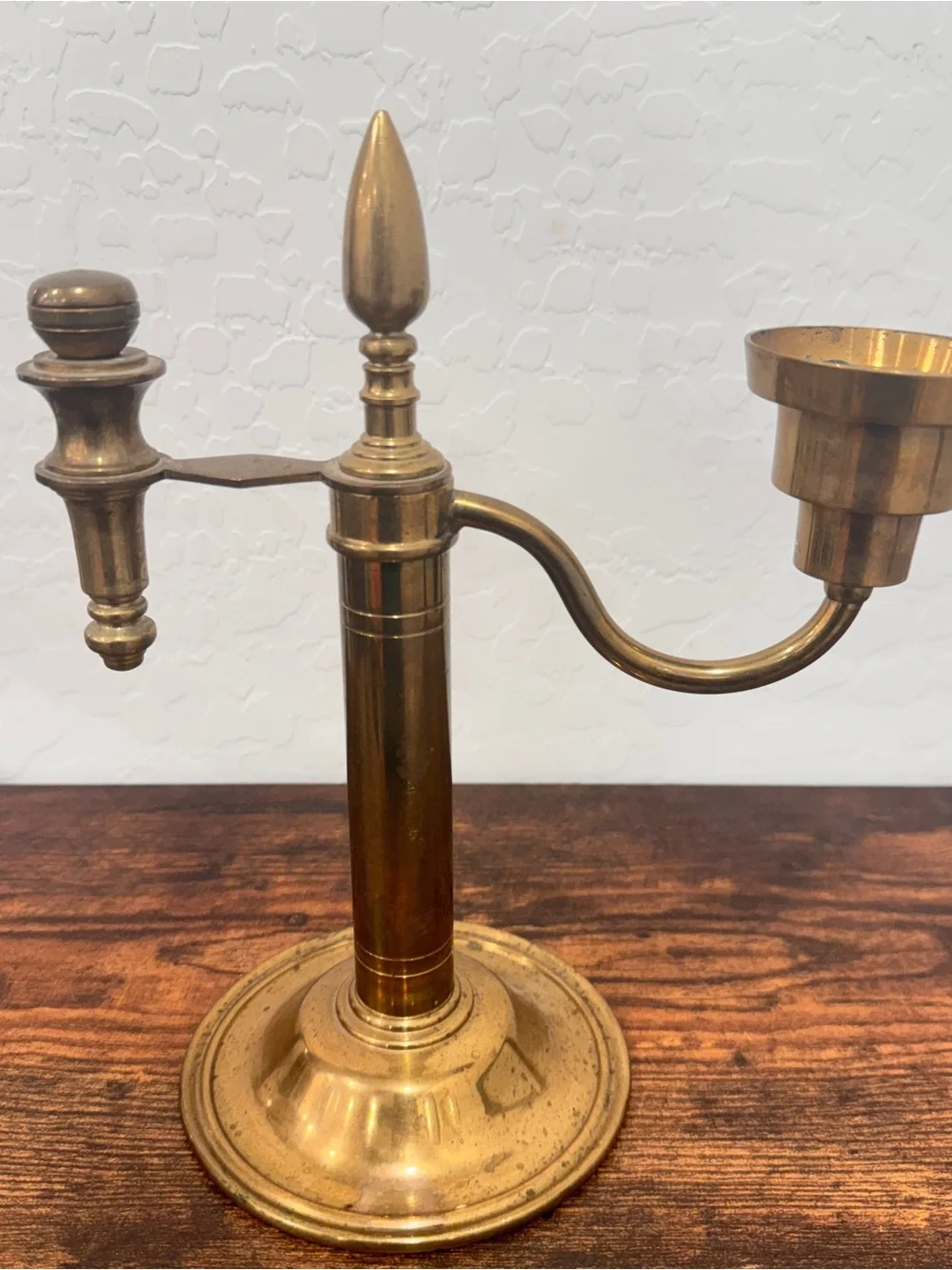 Vintage Brass Single-Arm Candle Holder - Polished Gold Tone Finish